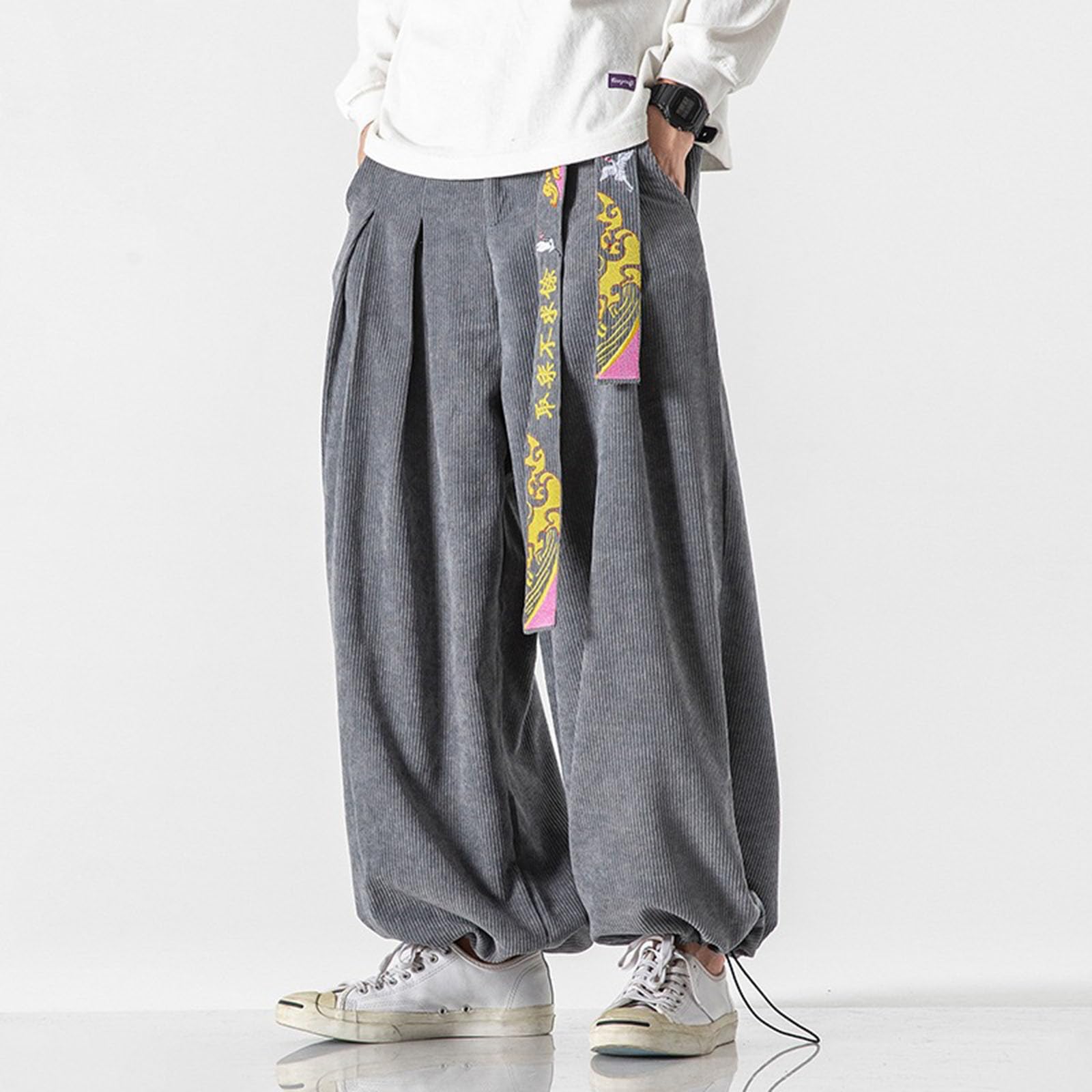 Herren Cordhose Männer Hosen Bedruckte Freizeithose Wanderhose Hip Hop Sommerhose breite Bein Haremshosen Sweatpants traditionellen Stil Trainingshosen mit Taschen Streetwear für Outdoor