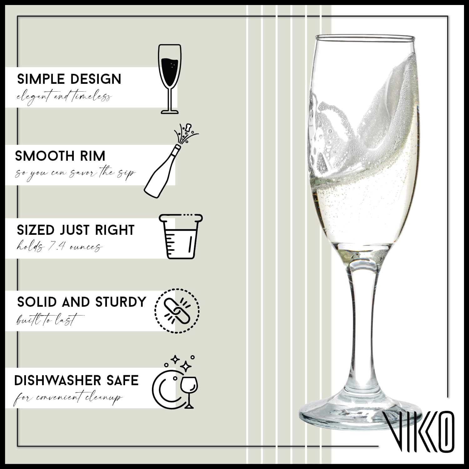 Vikko Champagne Flutes, 6 Ounce Toasting Champagne Flute, Crystal Clear Champagne Glasses, Set of 4 Elegant Sparkling Wine Glasses