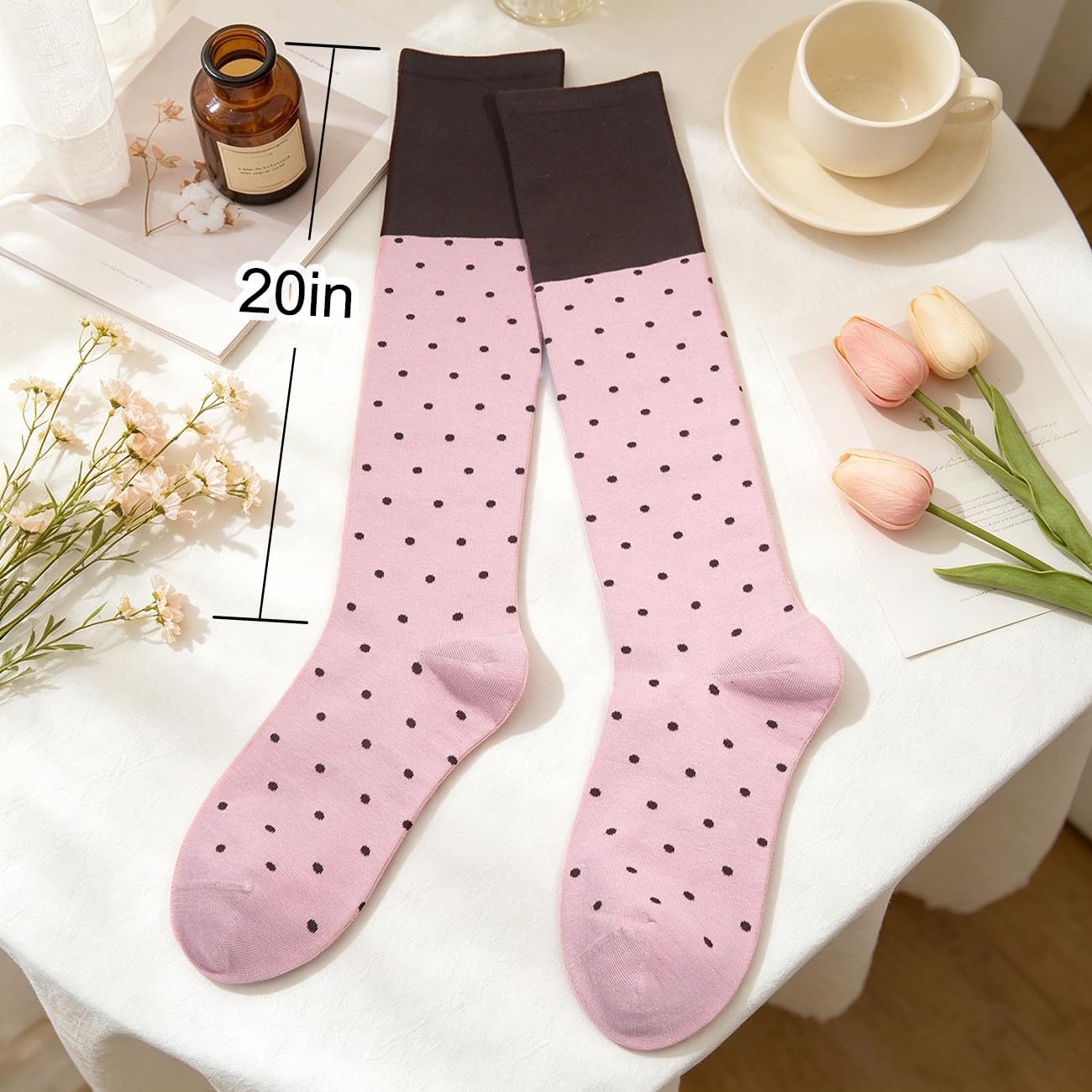 MESU Polka Dot Knee High Socks Over the Calf Sock Retro Tube Socks