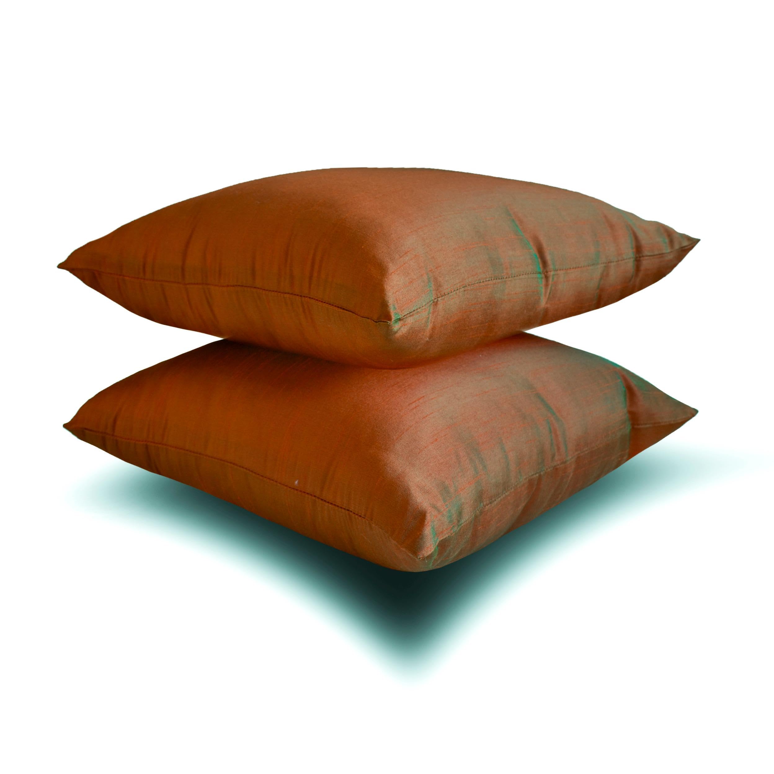 Óxido y verde Lujo Funda de cojín lumbar 50 x 90 cm | Juego de 2 Moderno Seda artificial Funda de Cojín Sólido | Seda de dos tonos Fundas de almohada para sofá, sofá y cama - Rust Green Luxury