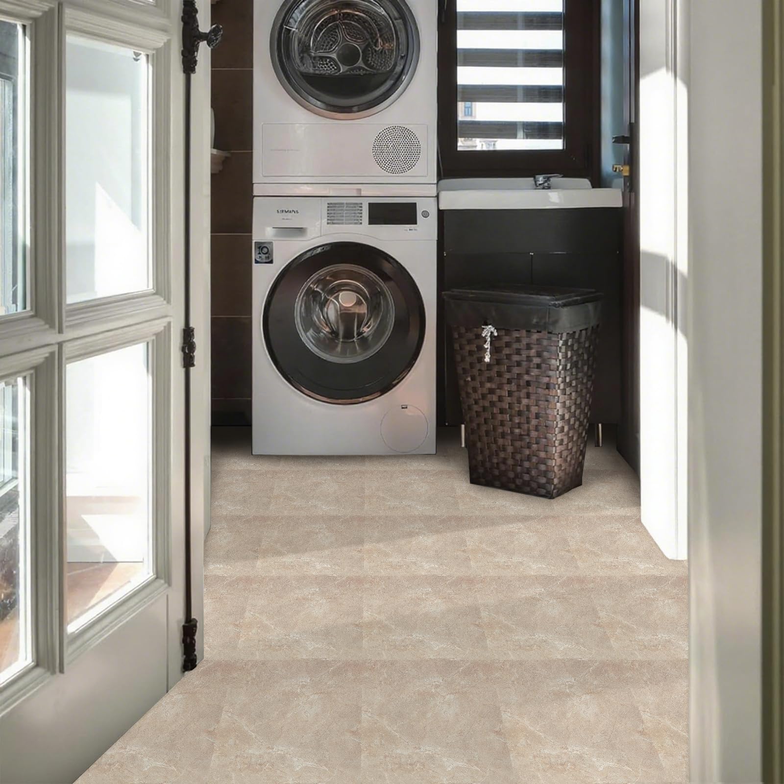 10 piastrelle adesive per pavimenti in marmo beige, da attaccare e staccare e incollare, per bagno, cucina, pavimenti in vinile, per soggiorno, pavimenti impermeabili per la casa, 30 x 30 cm