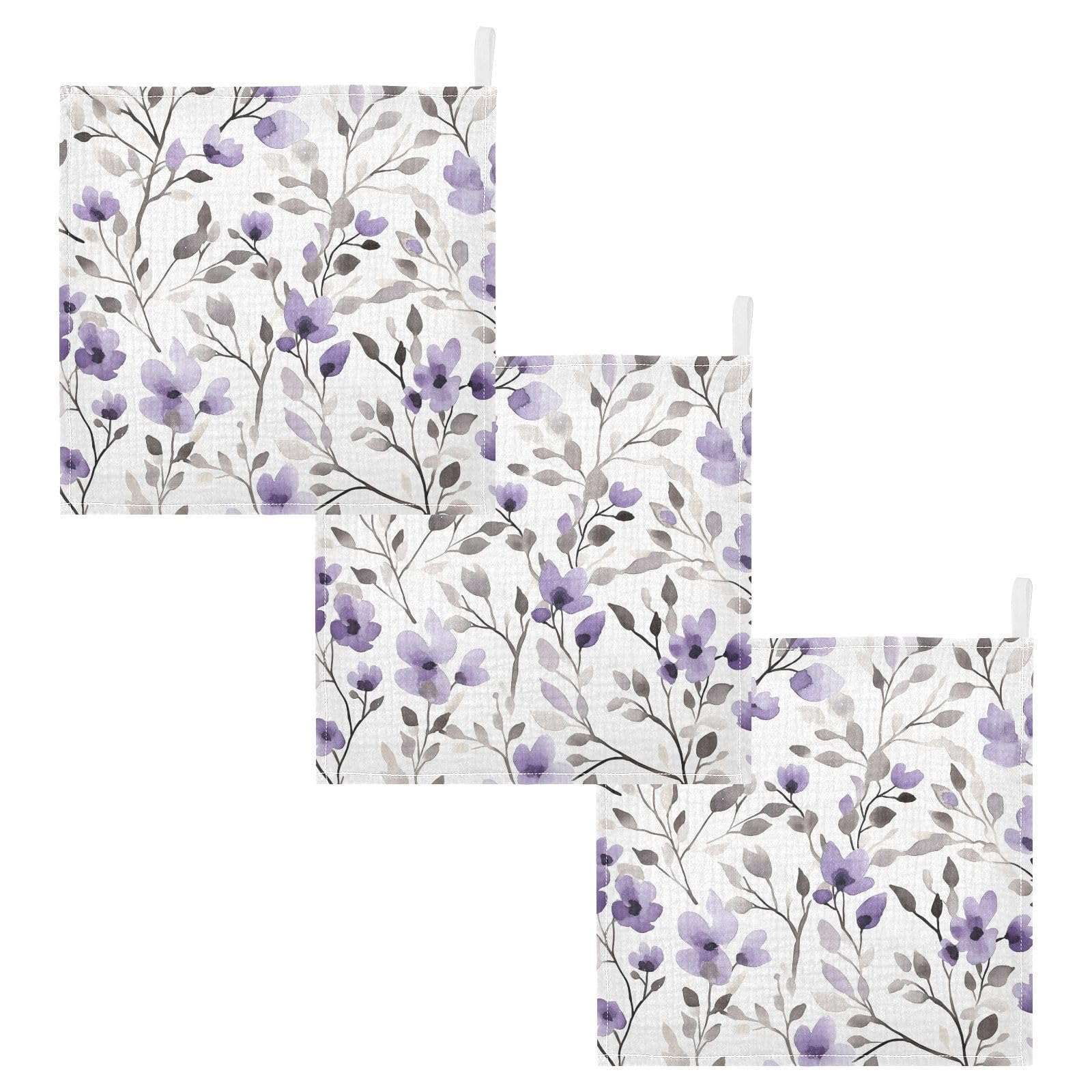 YETTASBIN Watercolor Floral Muslin Baby Hand Washcloths Soft Cotton Bath Face Towel 4 Layers Extra Absorbent Feeding Burp