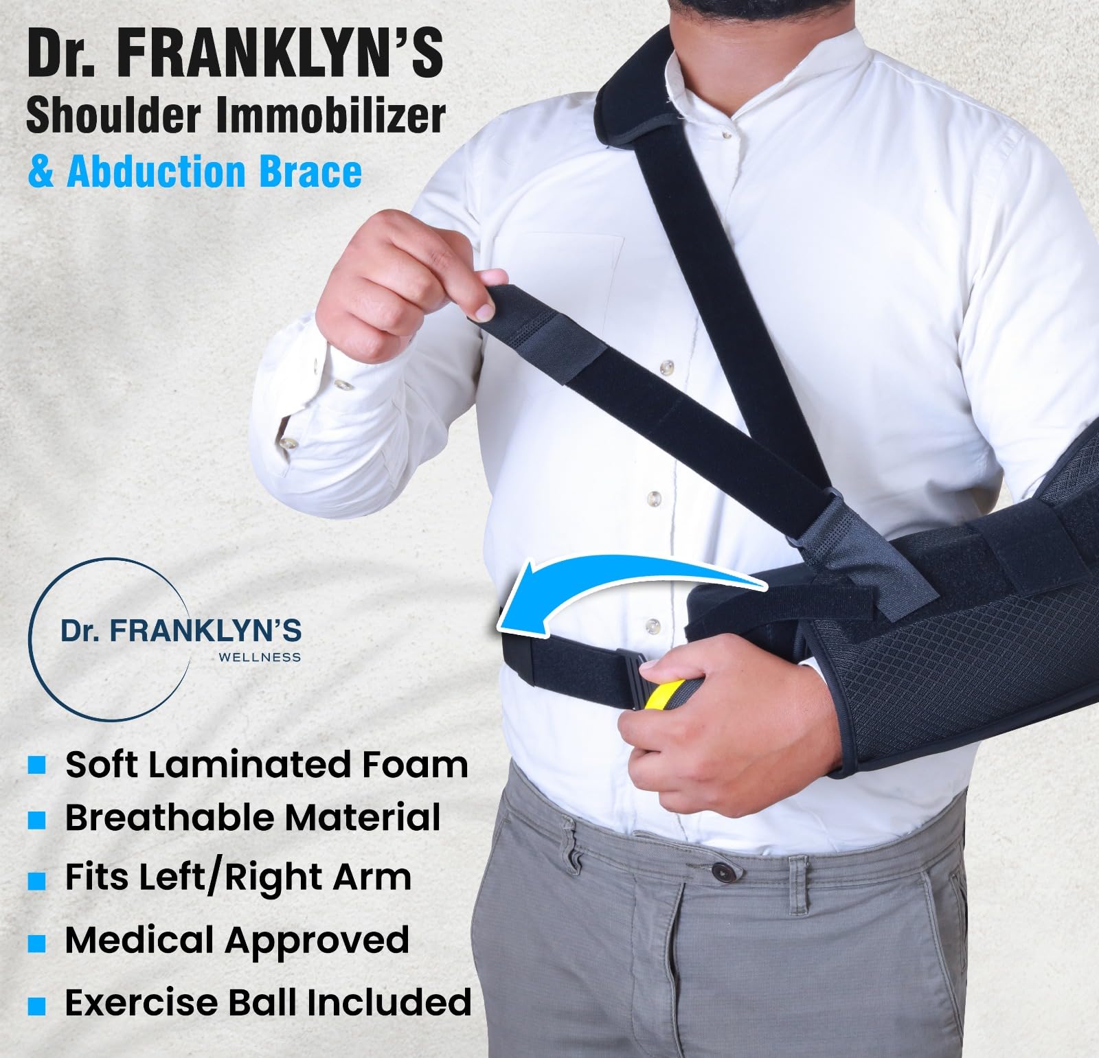 DR FRANKLYN'S Inmovilizador de hombro para brazo para alivio del dolor del manguito rotador, cirugía y brazo roto, almohada de abducción de hombro para apoyo de lesiones, soporte incluye bolsillos,