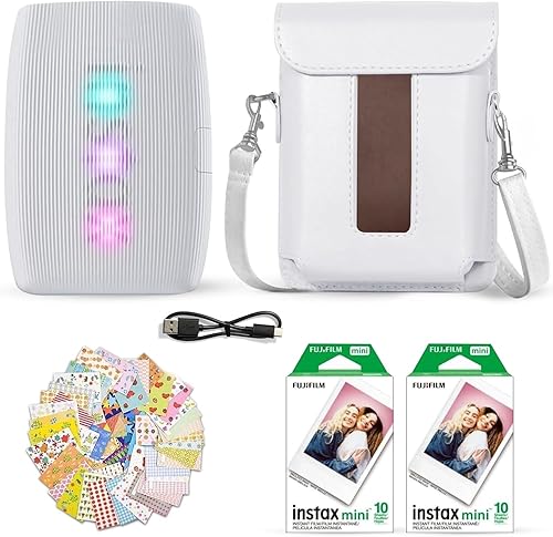 Fujifilm Instax Mini Link 3 - Impresora para smartphone, color blanco arcilla + Paquete de Valor de Película Fuji (20 hojas) + Paquete de Accesorios