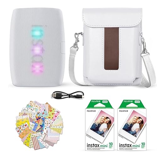 Fujifilm Instax Mini Link 3 Smartphone Printer Clay White + Fuji Film Value Pack (20 Sheets)+ Shutter Accessories Bundle, Incl. Protective Case, 20 Sticker Frames, USB Type C Cable - Clay White