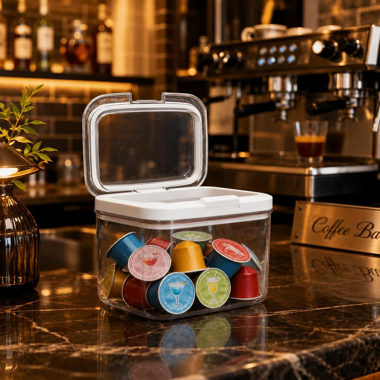 Clear Coffee Pod Holder with Lid, Coffee Capsule Organizer for Countertop