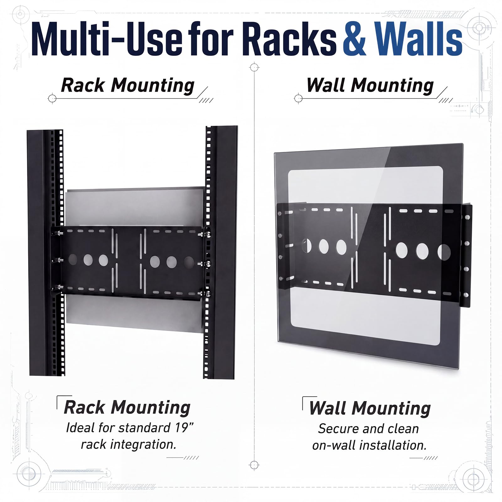 Hicarer 4U Support de montage en rack pour écran LCD 18,5 x 7,87 x 2,36 pouces en acier au carbone pour rack de serveur, laboratoire à domicile, centre de données