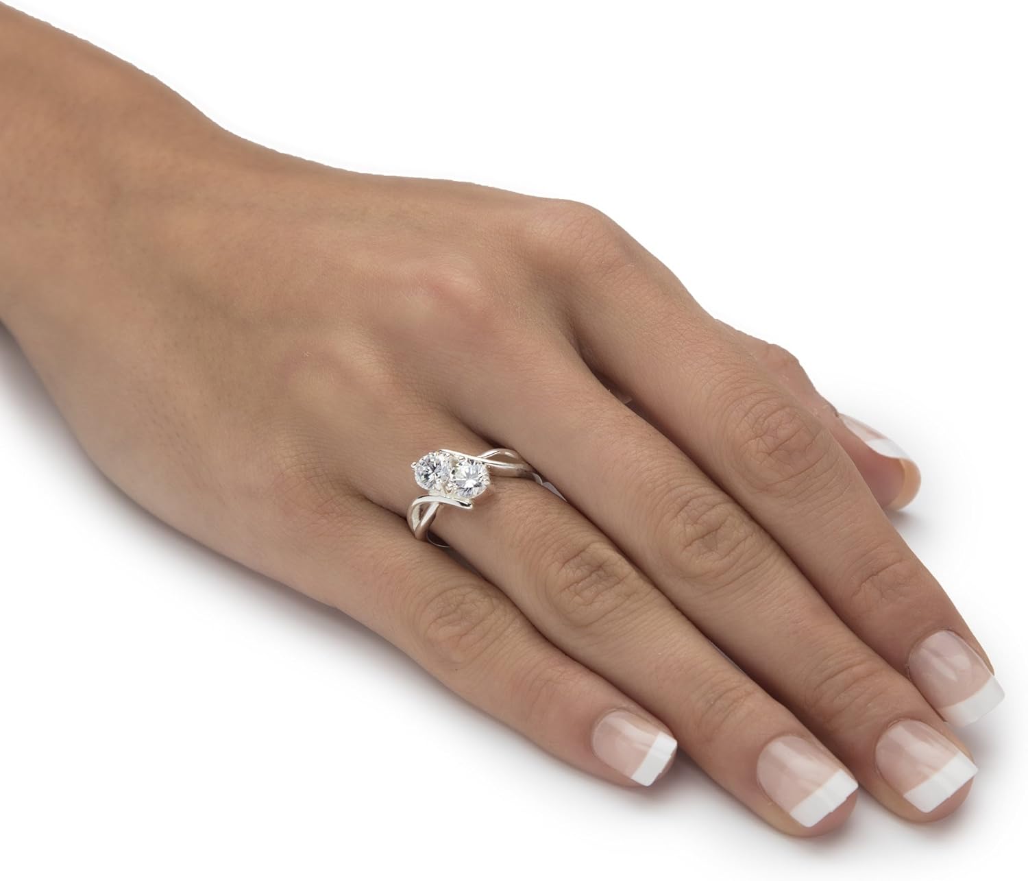 Palm Beach Jewelry Sterling Silver Round Cubic Zirconia 2 Stone Bypass Ring