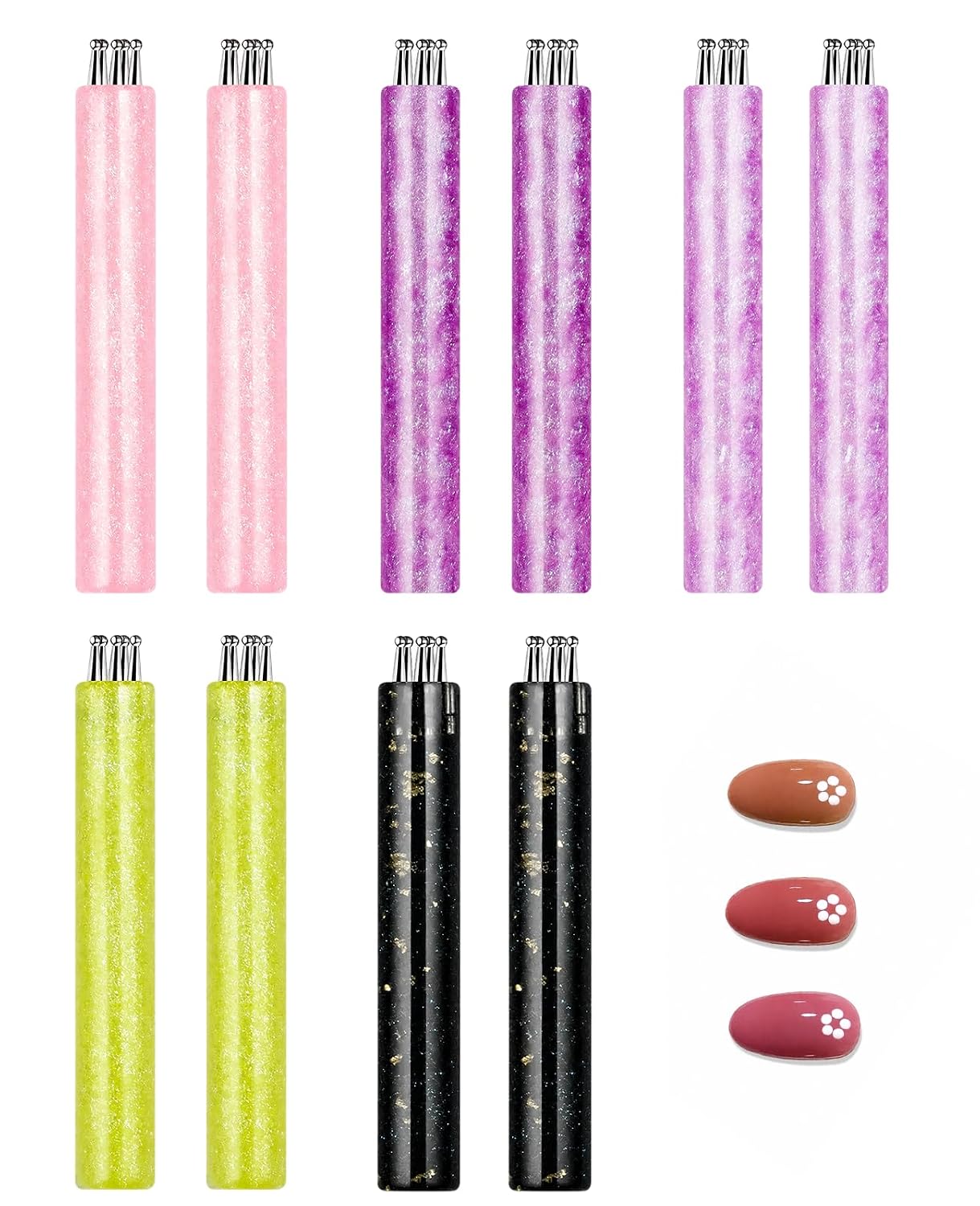 10 PCS 5 Petal Flower Nail Dotting Pen, 1.8mm Fine Tip Rhinestone Nail Art Dotting Tool for Spring Daisy Nail Design