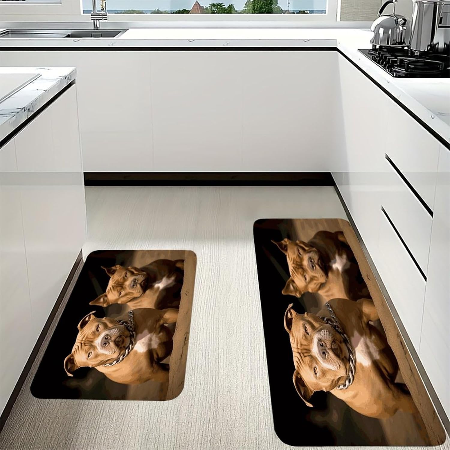Pitbull Dogs Kitchen Mats for Floor 2PCS Waterproof Non-Slip Kitchen Rugs Cushioned Anti-Fatigue Mat Heavy Duty Floor Mats Comfort Standing Mat for Kitchen Home Office Laundry image 3