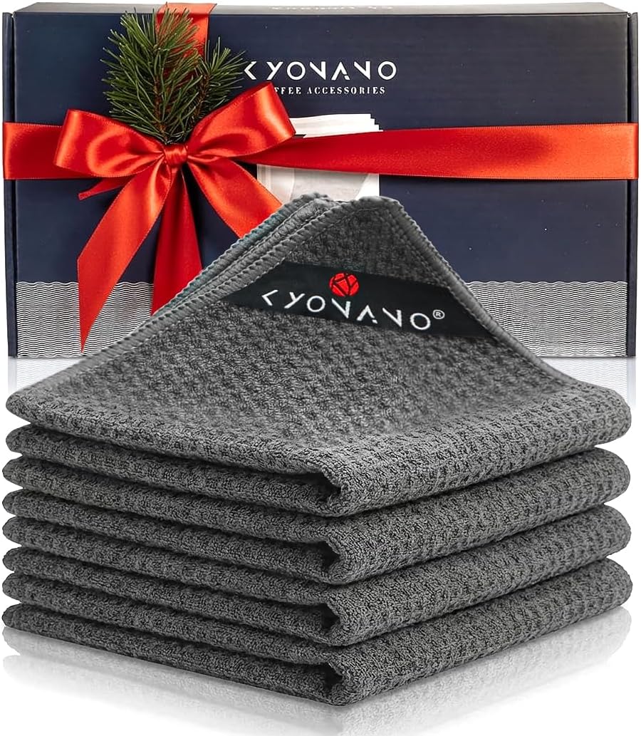 KYONANO Barista Micro Cleaning Towels 4 Pack – Perfect Coffee & Espresso Machine Cleaning – Steam Wand Towels (12”x12”)