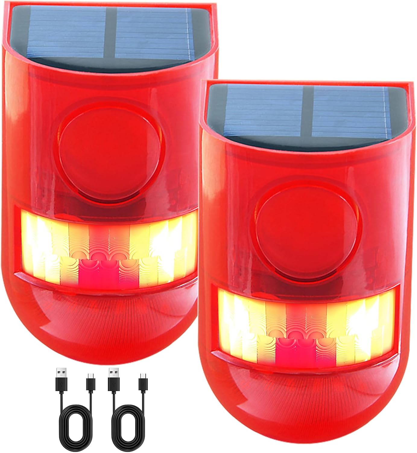 ChunHee Solar Outdoor Motion Sensor Alarm 4 Working Mode Motion Activated Alarm 129dB Loud Sound Noise Maker IP65 Waterproof Motion Detector with Strobe Light for Garden Yard Farm Home 2PC