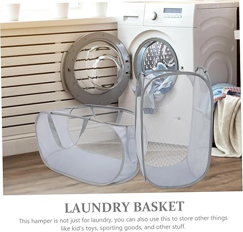 Miniatura 9 de LABRIMP 2 cestas portátiles para ropa sucia, contenedores de almacenamiento de ropa, organizador de suéter de malla, para colgar en la pared,