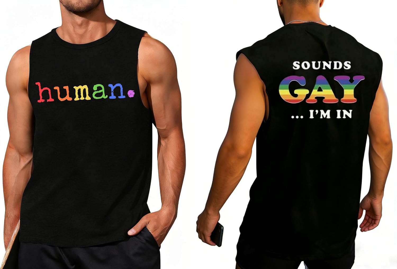 Mens Pride Tank Top：LGBTQ Rainbow Shirt Gay Pride Month Tees Men's Printed Tank Top We are All Human