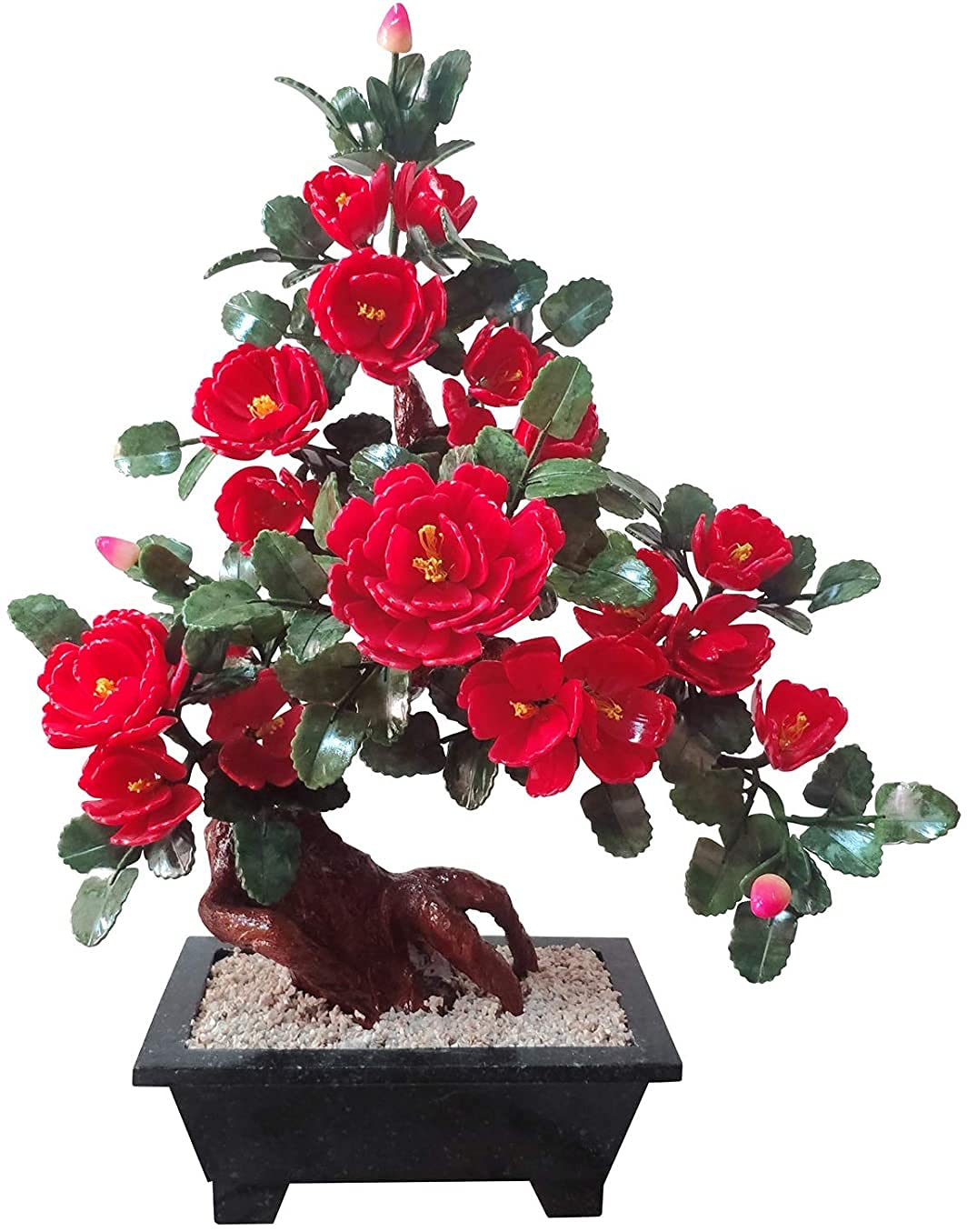 CAFIEDR Simulation Tree Artificial Bonsai Tree Peony Flower Simulation Potted Jade Carving Crafts Bonsai 26.7" High.