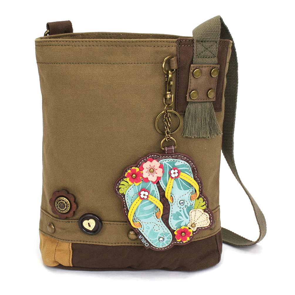 CHALA Patch Cross-Body Women Handbag, Canvas Messenger Bag Olive, Metal Charming Cross - Oliv, Medium — view 114