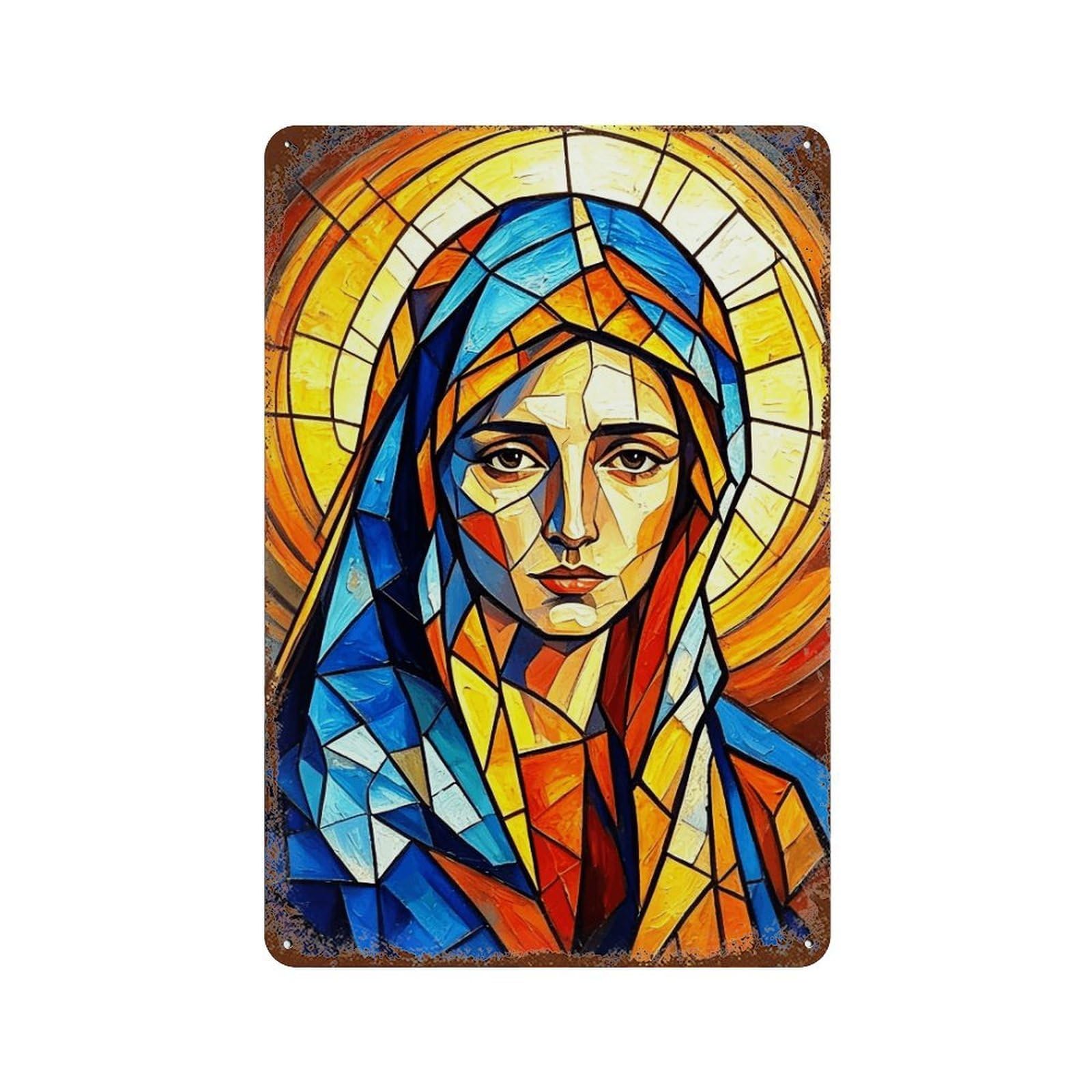 WIHYRTUI Stained Glass Cubist Noble Lady (2) Wall Retro Iron Metal Tin Sign Vintage Art Poster Modern Home Cofffee Club Art Bar Shop Decor Style 30x20cm
