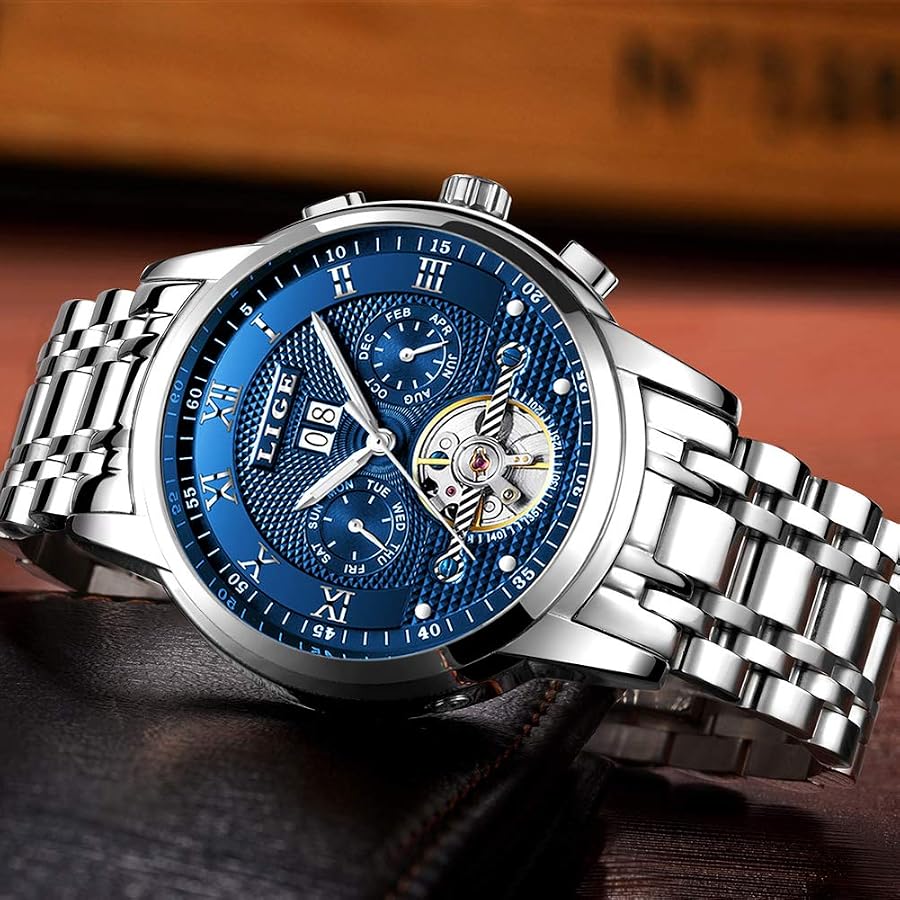 Amazon | LIGE Watches メンズ ラグジュアリー 自動機械式腕時計 防水 