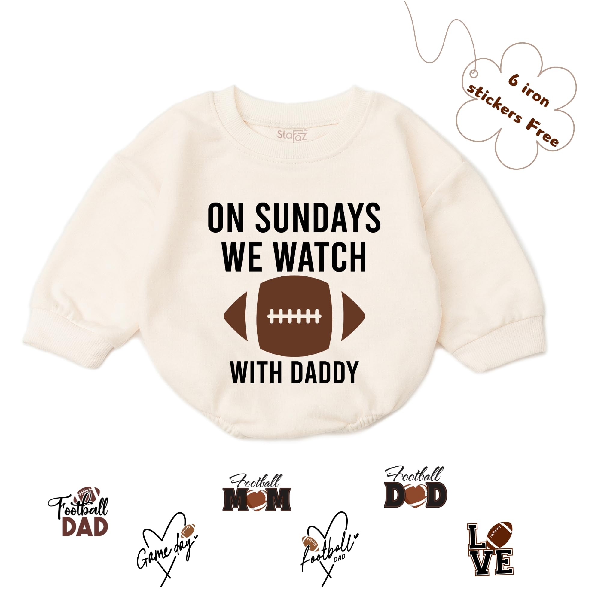 VFAZOn Sundays We Watch Football with Daddy - One Year Old 1st 6-12 Months Bubble Baby Romp Gifts Newborn Toddler Infant