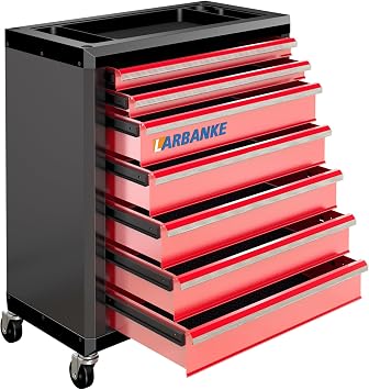 LARBANKE 7-Drawer Rolling Tool Chest with Lock&Drawer Lining,Tool Chest with Universal Lockable Wheels,with Multifunctional Countertop,Special Connect Rods for Connection with 5-Drawer Tool Cabinet
