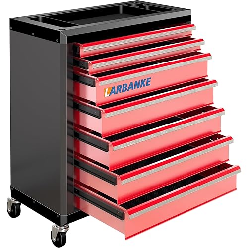 LARBANKE 7 Drawer Rolling Tool Chest,Rolling Tool Cabinet with Locks&Drawer Liner, Tool Chest with Universal Lockable Wheels,with Multifunctional Countertop,Special Connection Rods for Connecting
