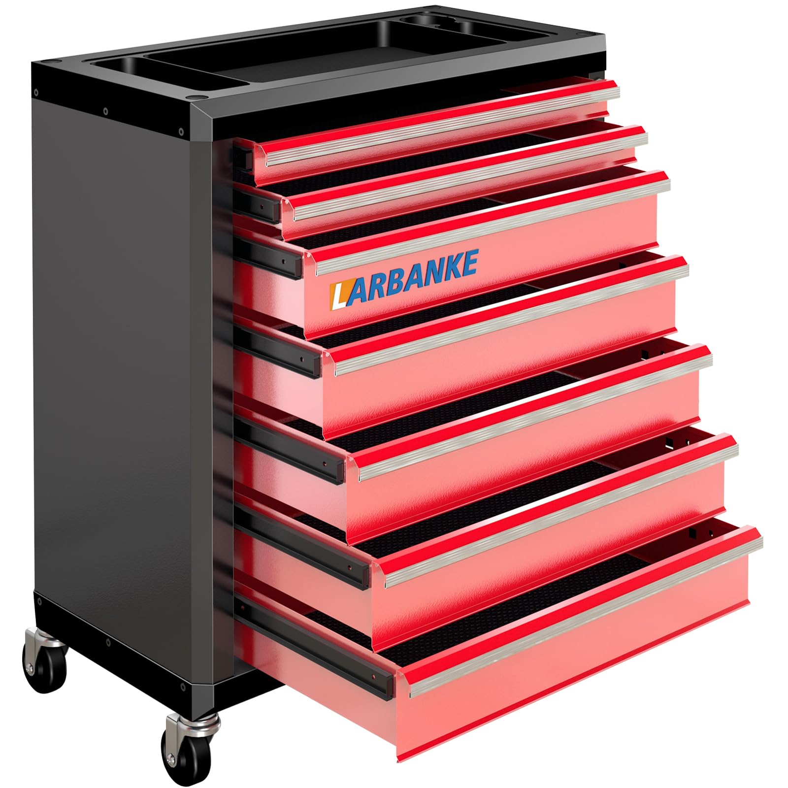LARBANKE Rollender Werkzeugschrank mit 7 Schubladen mit Schlossfutter und Schublade, Werkzeugkoffer auf Universalrädern mit Verriegelung, mit multifunktionaler Arbeitsplatte, spezielle