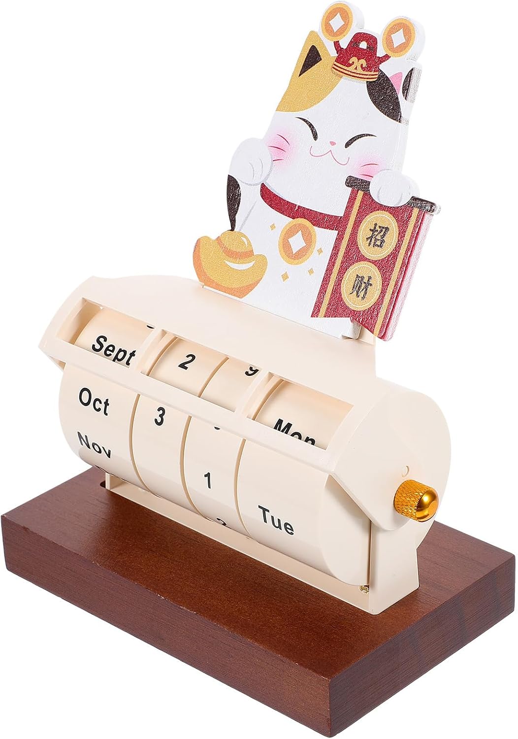 Wooden Cartoon Perpetual Calendar Ornament for Home Office Decor Table Calendar Rotating Design for Living Decoration