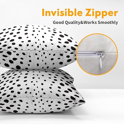 Miniatura 3 de Kawani Juego de 2 fundas de almohada cuadradas de lino con estampado de lunares de 18 x 18 pulgadas, color blanco y negro, con trazos de pincel,