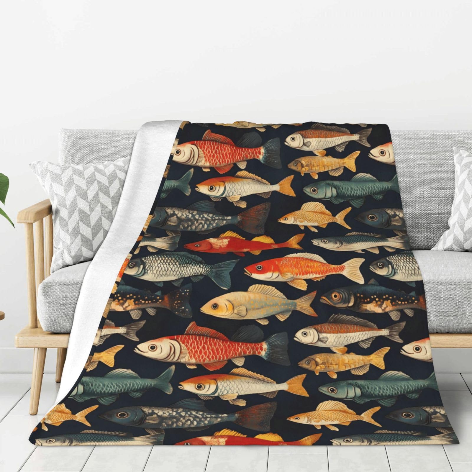 Couverture douce pour canapé imprimé poisson idéal pour vos soirées télé en hiver