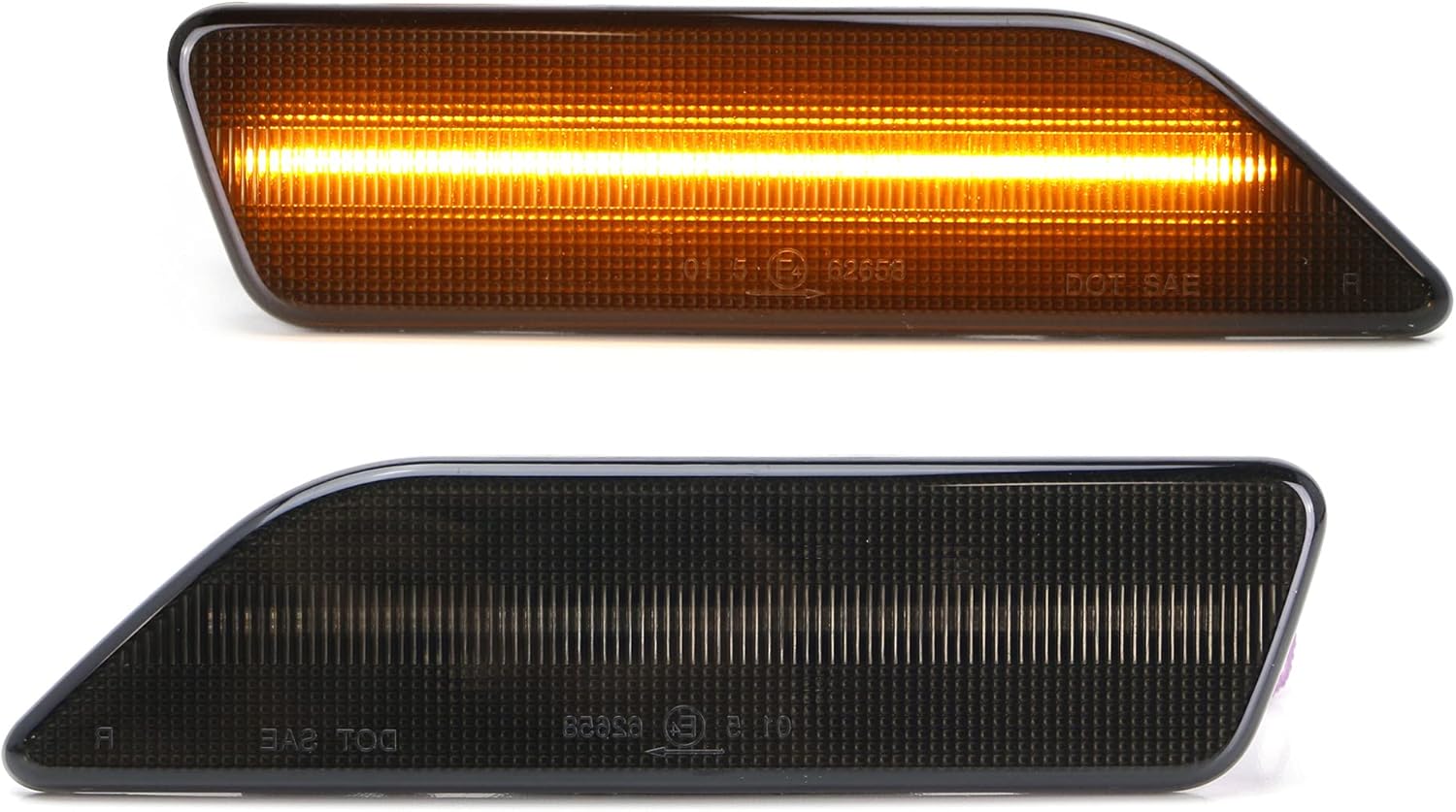 iJDMTOY Smoked Lens Amber Full LED Strip Front Side Marker Light Assembly Compatible with 2006-2011 Mercedes C219 CLS-Class, Powered by 60-SMD LED, Replace OEM Amber Sidemarker Lamps