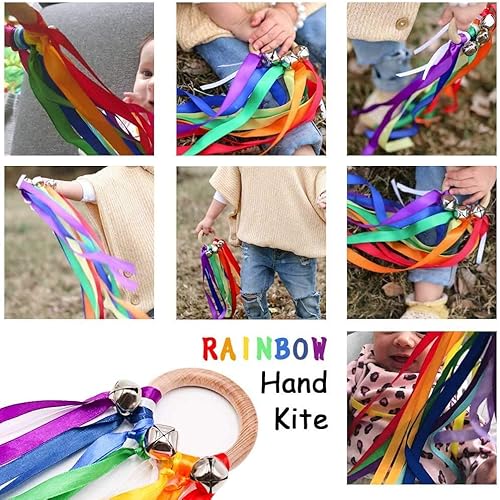 Miniatura 8 de TANOFAR Juguete Montessori  Cometa de mano  Juguete sensorial para bebé  Juguete sensorial de cinta  Juguete Waldorf  Juguetes de madera para bebés