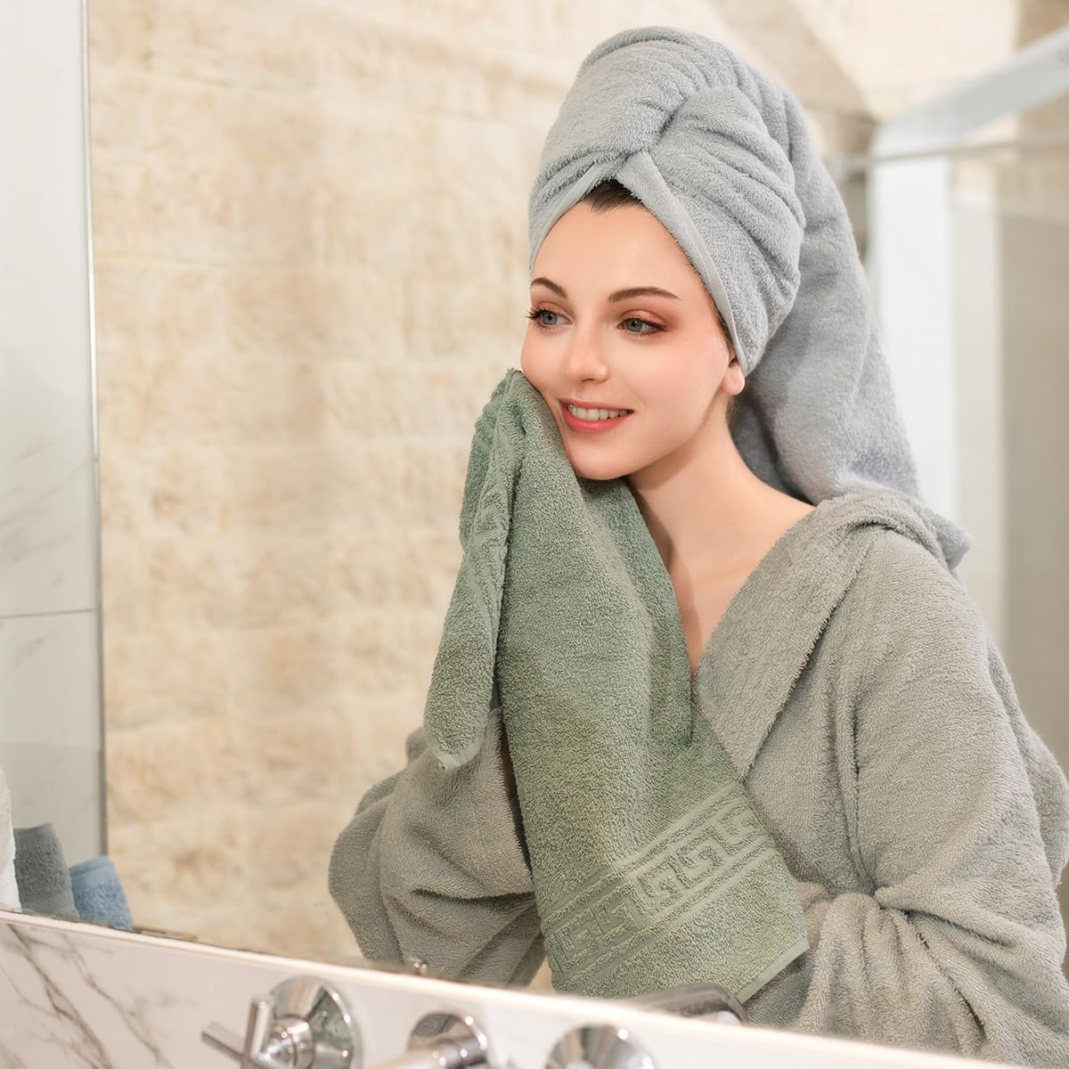 nice homeit Set 6 Asciugamani viso e mani 40x60 cm –Asciugamani bagno in 100% Cotone Filato ad Anello – Extra Morbido e Assorbente. MADE IN ITALY