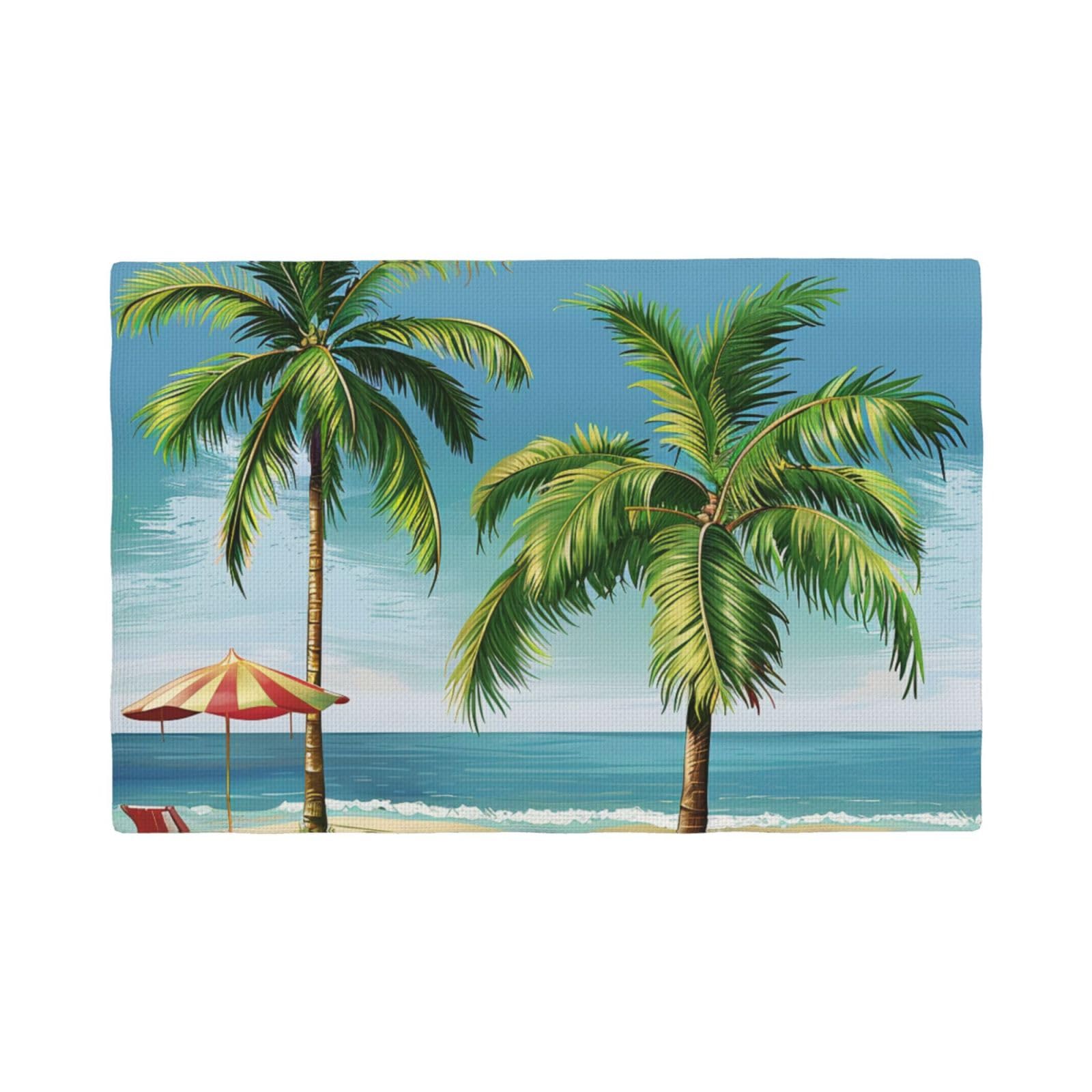 Tropical Palm Tree Print Placemats Set, Heat Resistant Washable Placemat 12x18in Table Mats for Party Kitchen Dining Table Decoration Indoor Outdoor, Four Pieces