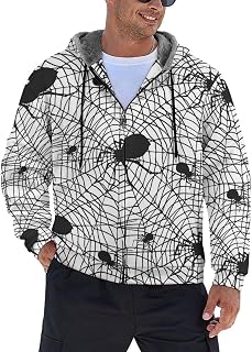 Spider Web Spooky Spiders Men's Hoodie Fleece Lining Zippered Sweatshirt Sweater Jacket Coat