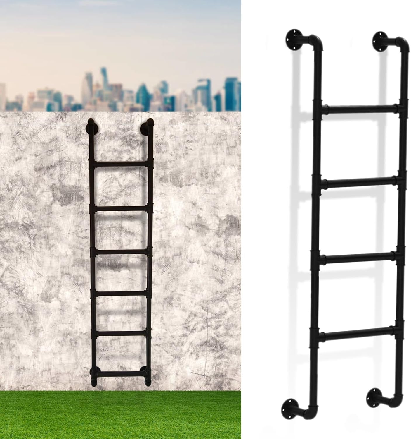 Wall Mounted Black Metal Ladder for Home Loft, Loads 330lbs Basement Window Well Egress Ladder, Iron Attic Bunk Bed Ladder, Emergency Fire Climbing Ladder - Customizable Size(280cm