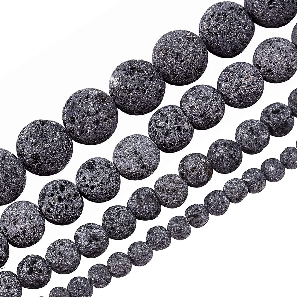 OLYCRAFT243Pcs Natural Lava Beads 4mm 6mm 8mm 10mm Undyed Smoky Gray Chakra Bead Strand Round Gemstone Loose Beads Energy Beads for Bracelet Necklace Jewelry Making - 4 Style