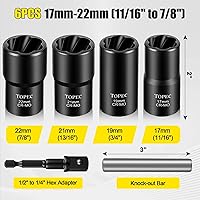 Vista 3 de Topec 6 herramientas de extracción de tuercas de llanta, kit de extracción de bloqueo de rueda motriz de 1/2 pulgada, removedor de tuercas peladas