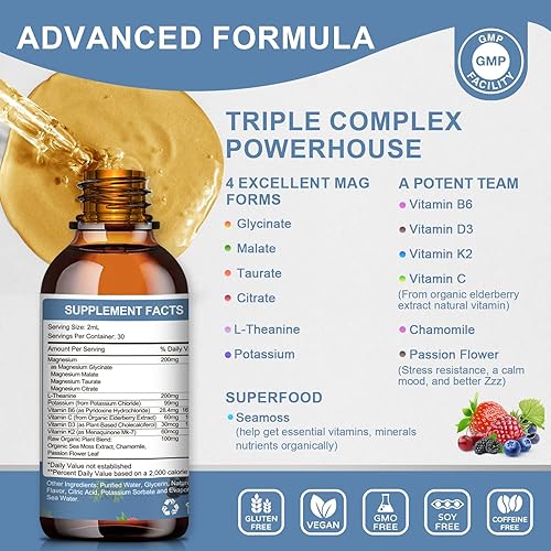 Miniatura 2 de Gotas Líquidas de Glicinato de Magnesio - Suplemento de Triple Absorción para Apoyar los Nervios, el Sueño, la Calma, el Corazón, los Músculos *