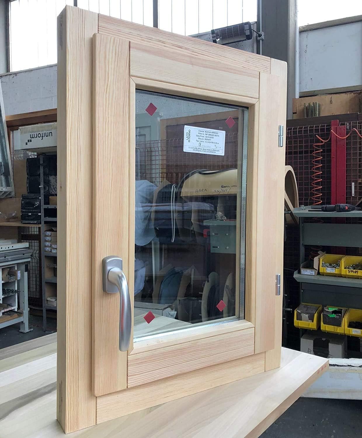 Finestra In Legno - L 50 x 70 H - Battente - Trattamento con preservante Ecosostenibile - Doppio vetro - Maniglia