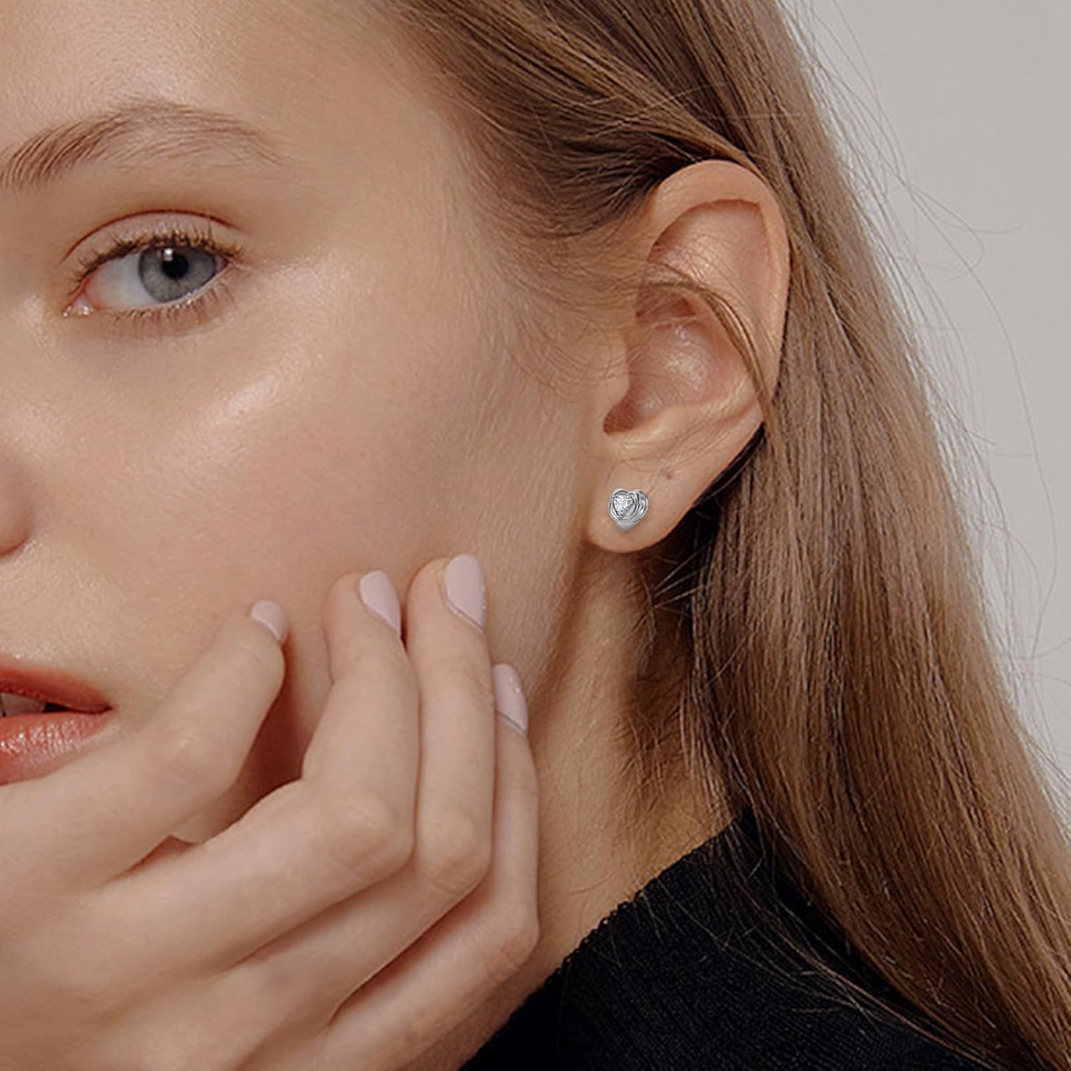 Rose Heart Stud Earrings S925 Sterling Silver Cubic Zirconia 3D Rose Flower Earrings Minimalist Dainty Romantic Floral Jewelry for Women Wife Her Anniversary Birthday Christmas - Image 5