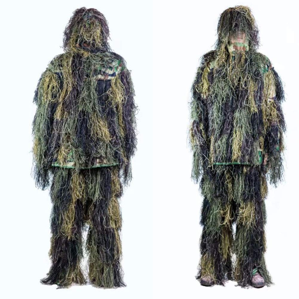 6-in-1 Ghillie-Anzug Tarnanzug – Mit Handschuhen, Kapuze, Jacke, Hose, Gewehrschlinge & Tasche