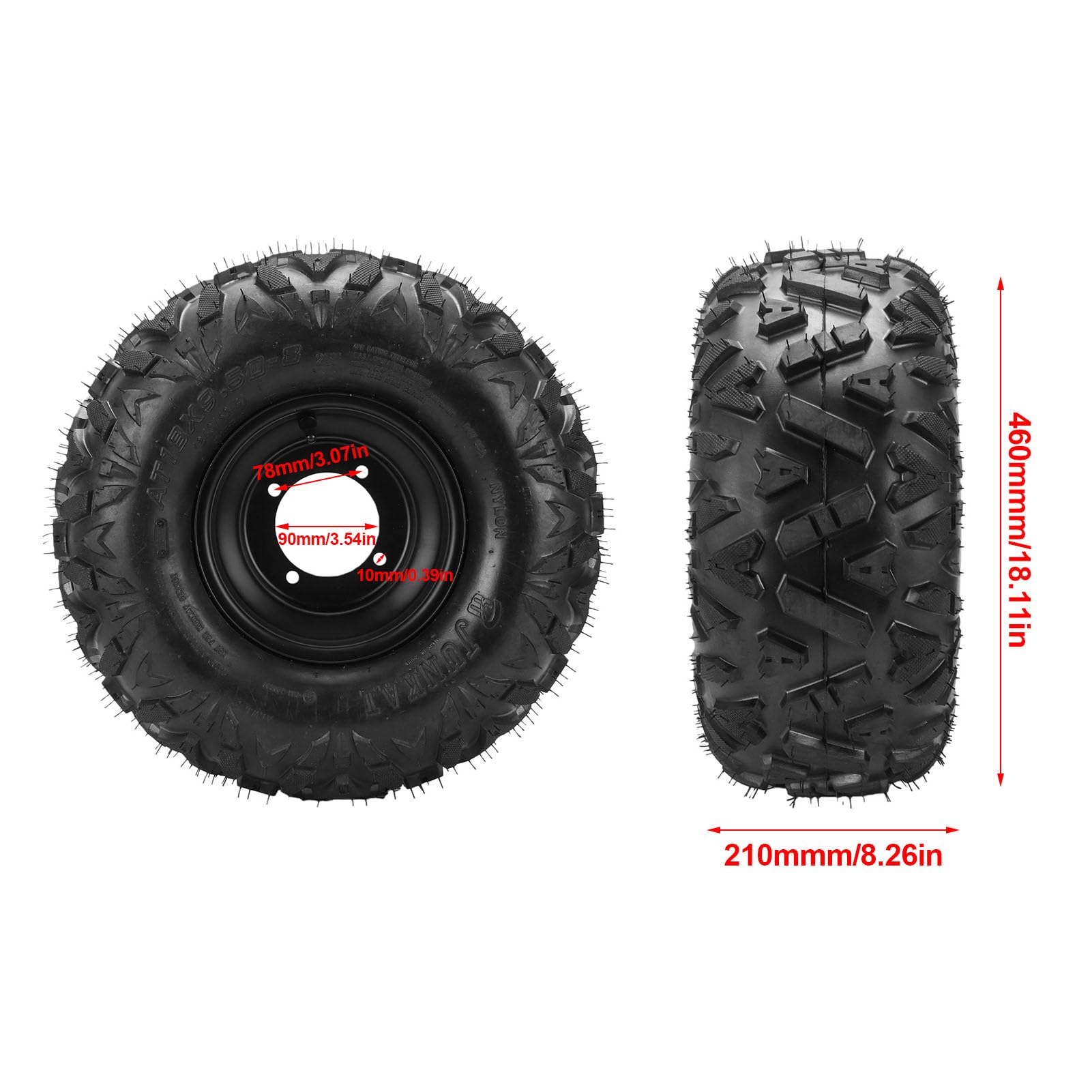 Yctze Neumático sin Cámara 18x9.50-8, Cortacésped, Rueda sin Cámara, Cortacésped, Neumático sin, Rueda, Tractor de Césped, Llanta sin, 8 Pulgadas, 4 Patrones para Carros