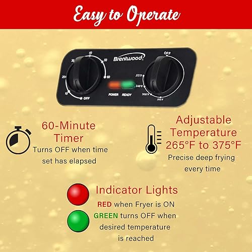 Miniatura 6 de Brentwood DF-730S - Freidora eléctrica de acero inoxidable de 1500 W, 3 L, 12 tazas con temperatura ajustable y filtro sin olor, cesta extraíble