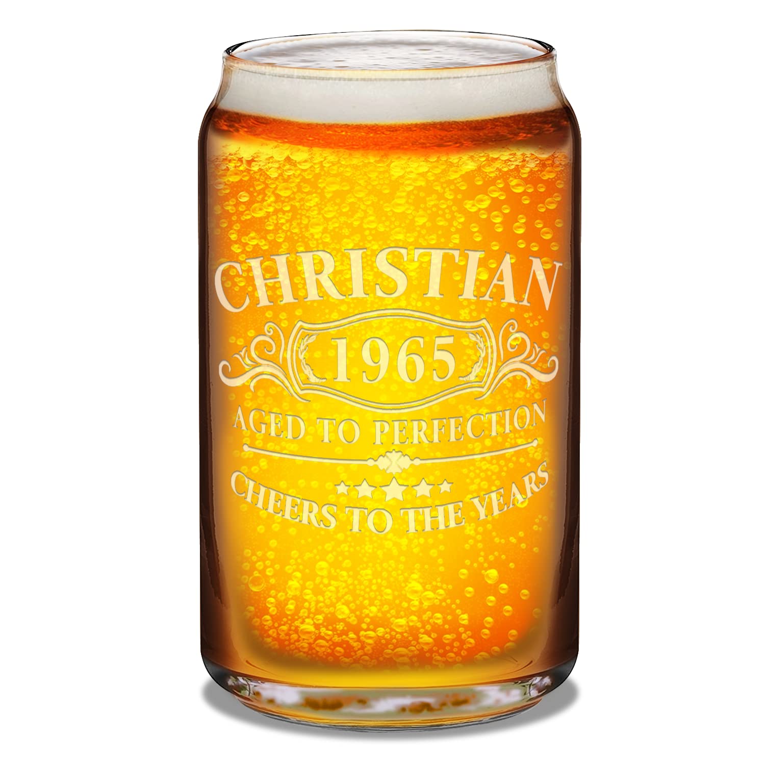 Personalized Beer Glass 60th Birthday Gift for Men and Women Cheers to the Years 60 Years Old 1965 Etched Customized Gift 16 oz Can Drinking Glasses for Dad