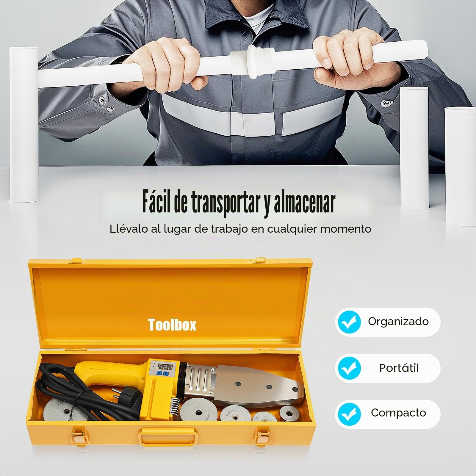 Soldador de tubos con tope, soldador de tubos profesional con pantalla digital, soldador de tubos de plástico, soldador de tubos para tuberías de PPR PE PP (20-63MM)