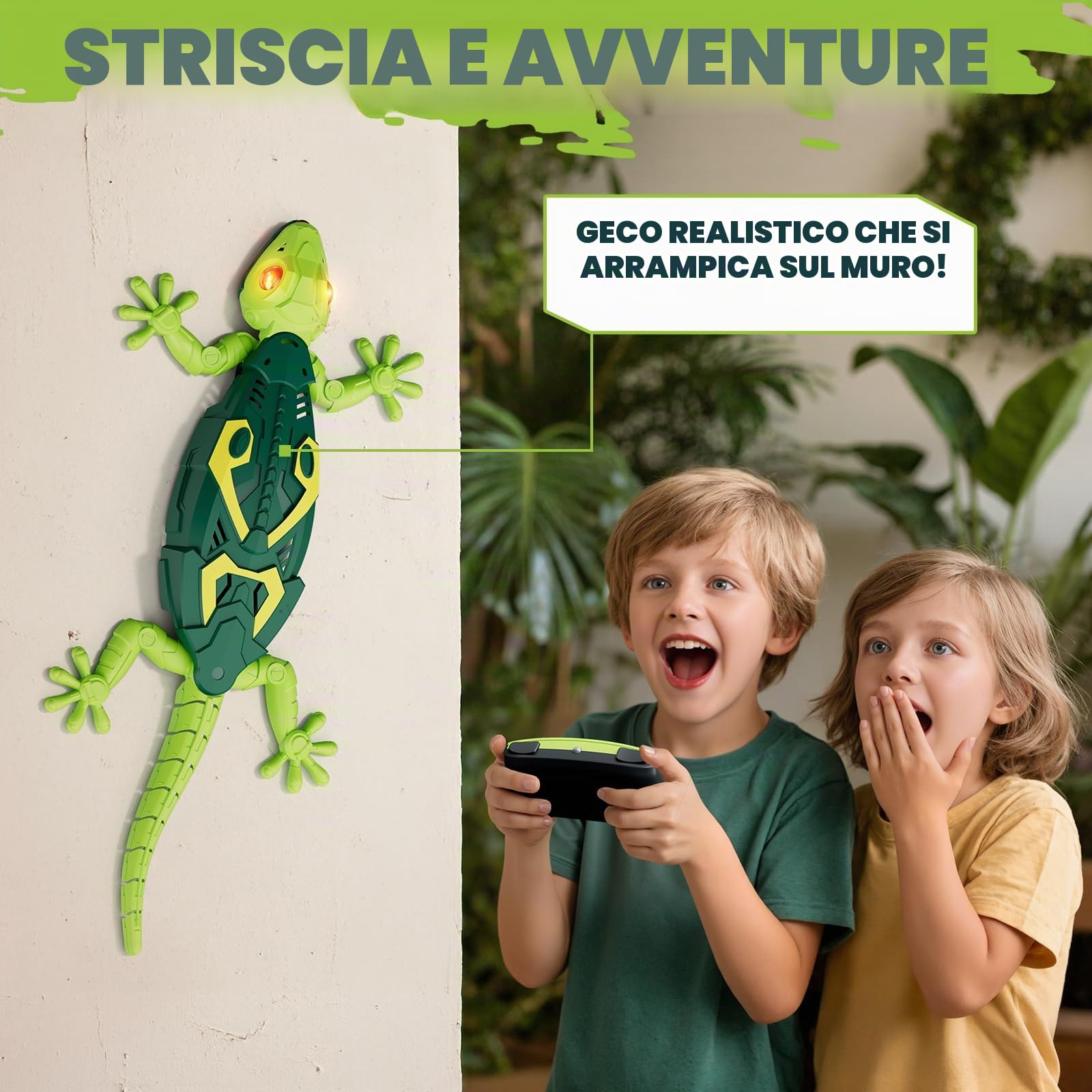 HYES Wall Crawler Geco, Remote Control Crawling Chameleon, telecomando parete geco con occhi luminosi, realistico Lizard robot giocattolo regalo per bambini ragazzi ragazze 3 4 5 6 7 8