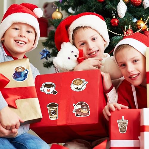 Miniatura 5 de 500 calcomanías de café, etiquetas de bebida de dibujos animados de 1 pulgada con 8 patrones, rollos de calcomanías autoadhesivos para álbumes de