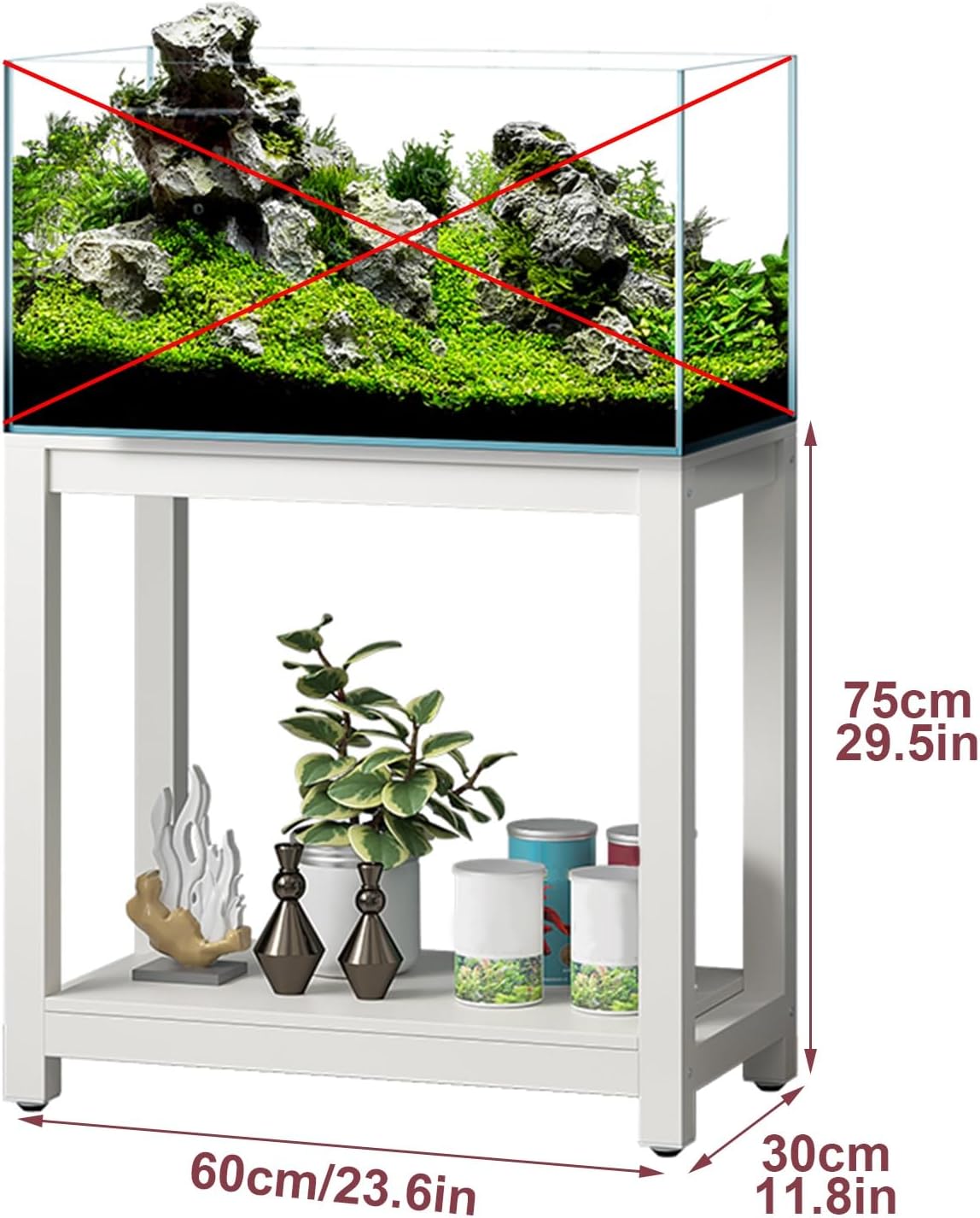 Heavy-Duty Metal Fish Tank Stand - 2-Tier Aquarium Rack for Home Storage & Organization, 60x30cm (23.6x11.8in) - Perfect for Aquariums, Cabinets & Decor