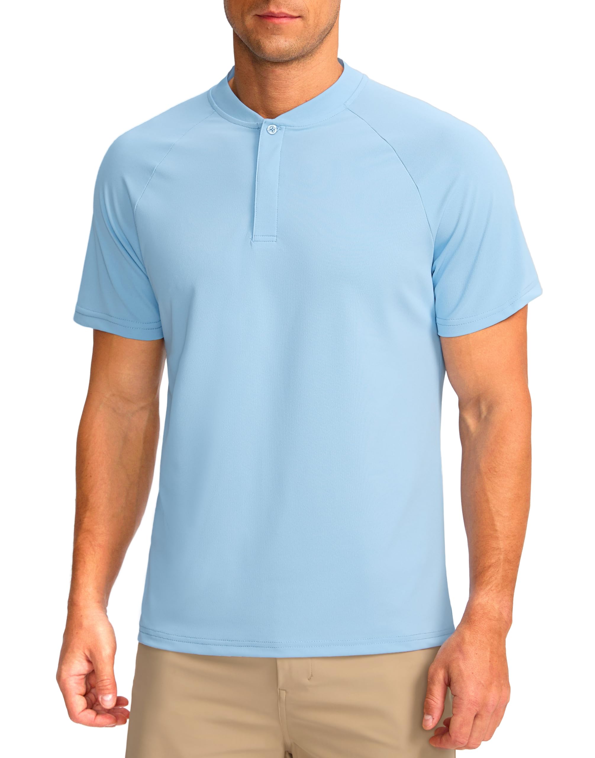 Viodia Mens Golf Shirts Collarless Quick Dry Summer Shirt Casual Short Sleeve Moisture Wicking Polo T Shirts