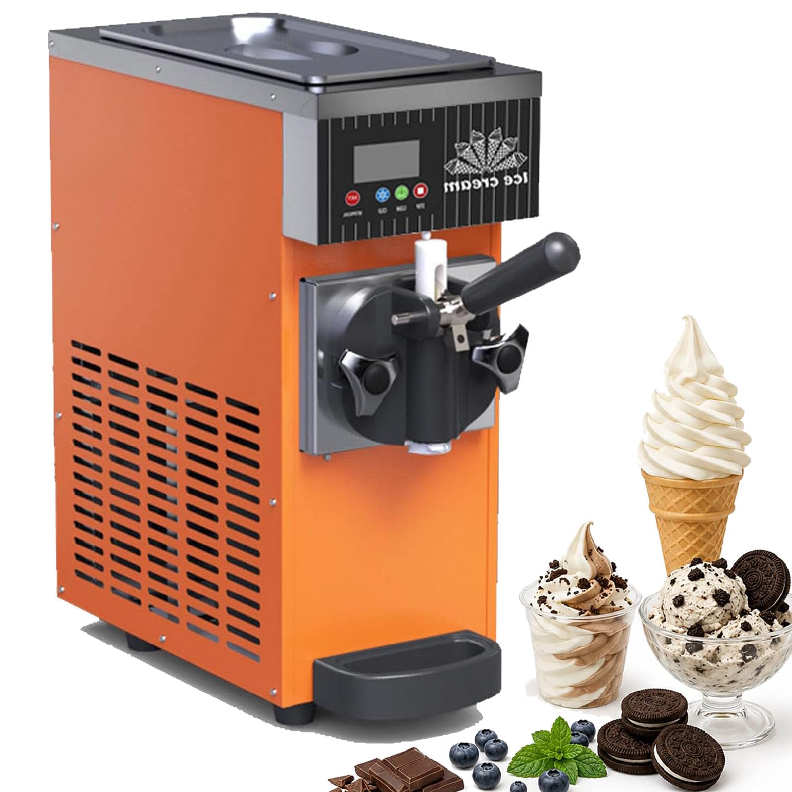 Máquina para hacer helado de encimera de 450 W, tolva de 2.5 litros, panel LCD, rendimiento de 4-5 kg/h, limpieza automática, máquina comercial de helados para salones